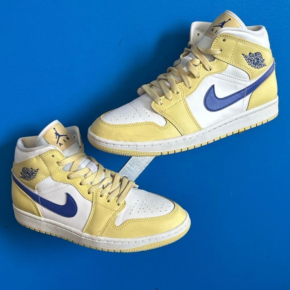 Nike Air Jordan 1 Mid Lemon Wash Lapis White BQ6472-701 Women's Size 9.5
